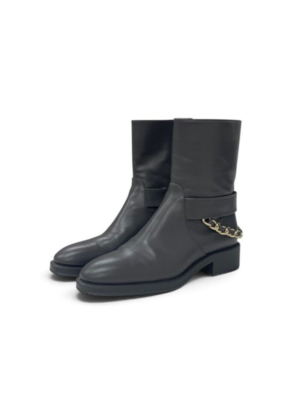 Chanel Boots Short Shoes Leather Gray Gold CC Logo Chain